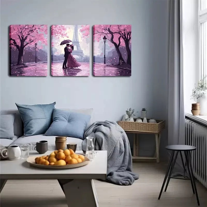 3pcs Eiffel Tower, Cherry Blossoms, and Pink Wall Art Set Canvas Framed 40x60cm - High Quality Print 100% Australian Made Wall Canvas Ready to Hang