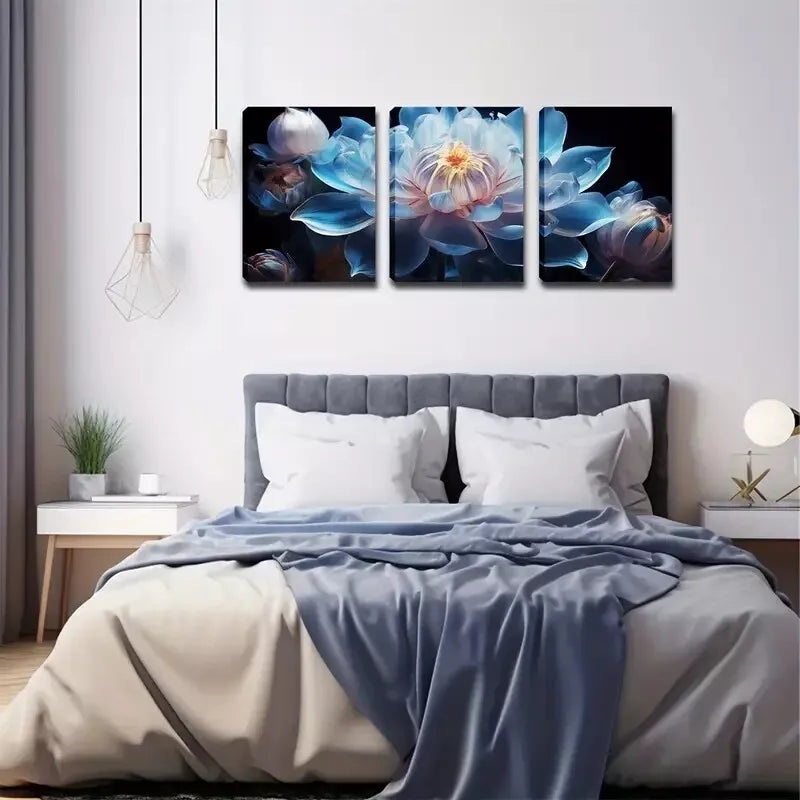 3pcs Exquisite Design Blooming White for Lotus   Wall Art Set Canvas Framed 40x60cm - High Quality Print 100% Australian Made Wall Canvas Ready to Hang