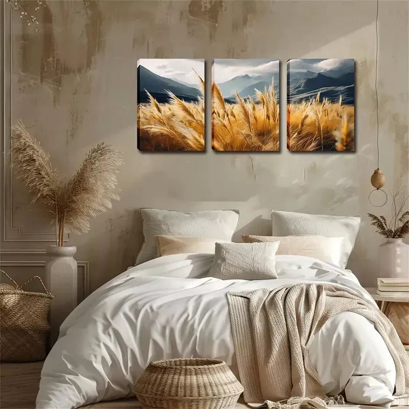 3pcs Exquisite Design, Grass Below The Hill Wall Art Set Canvas Framed 40x60cm - High Quality Print 100% Australian Made Wall Canvas Ready to Hang