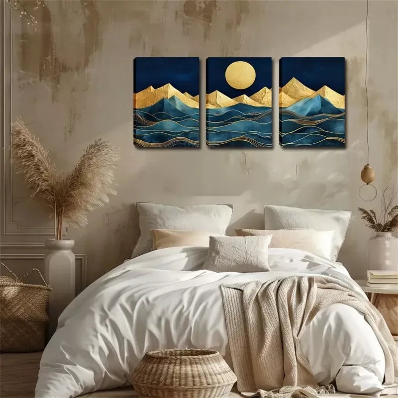 3pcs Exquisite Design, Mountain And Moon Wall Art Set Canvas Framed 40x60cm - High Quality Print 100% Australian Made Wall Canvas Ready to Hang