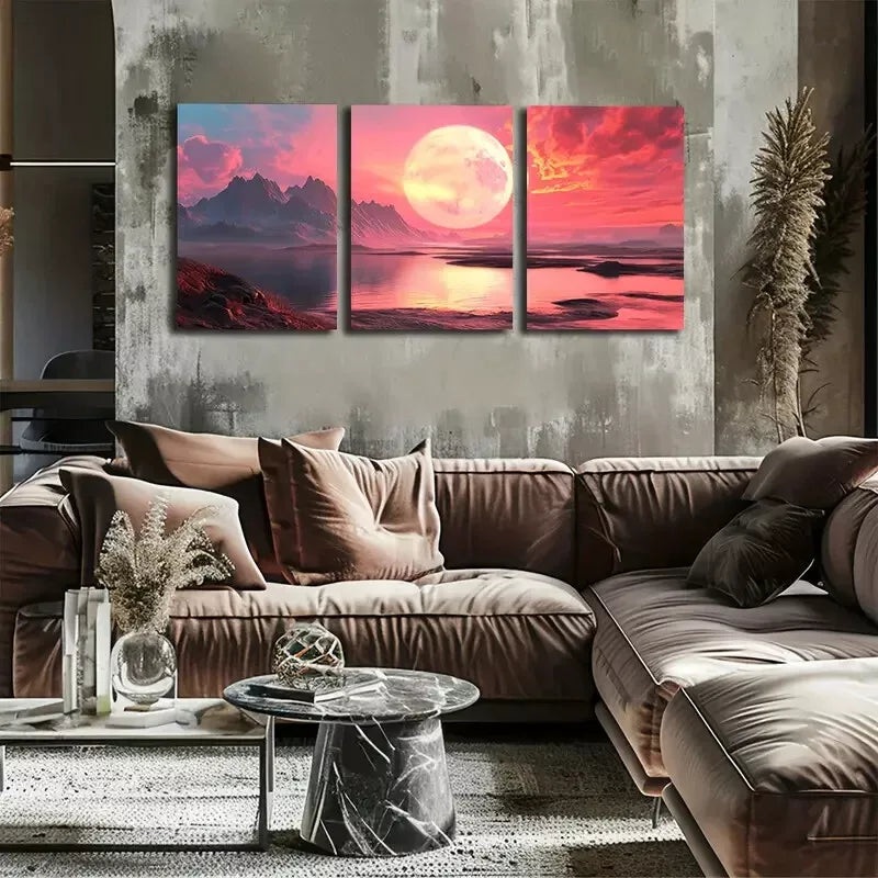 3pcs Features a Large Sun And Ground, Wall Art Set Canvas Framed 40x60cm - High Quality Print 100% Australian Made Wall Canvas Ready to Hang