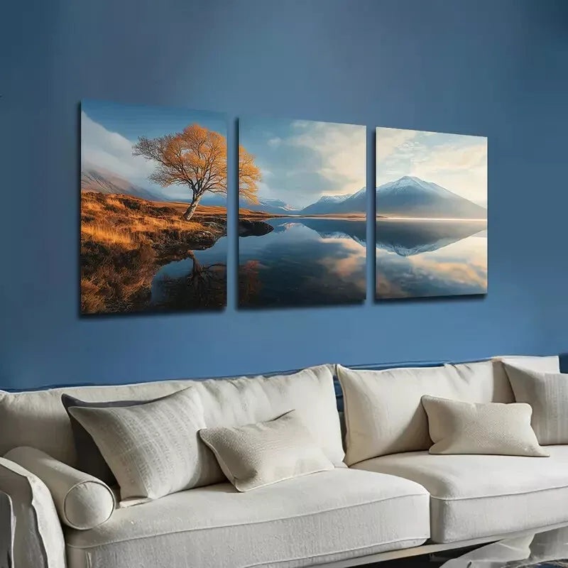 3pcs Featuring Mountains And Lakes  Wall Art Set Canvas Framed 40x60cm - High Quality Print 100% Australian Made Wall Canvas Ready to Hang
