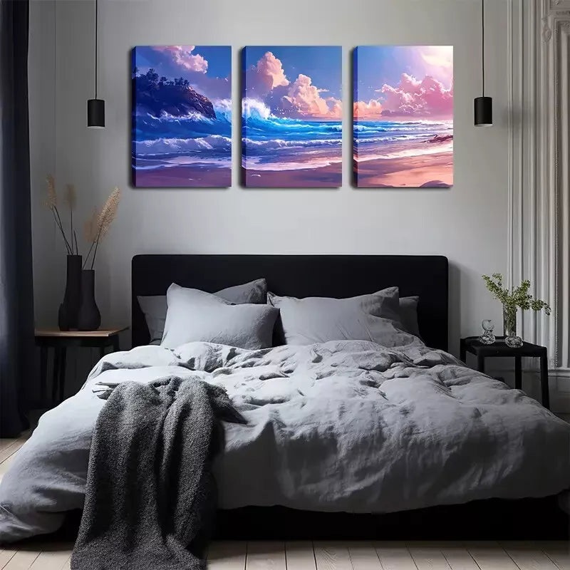 3pcs Featuring Waves And Rocks Wall Art Set Canvas Framed 40x60cm - High Quality Print 100% Australian Made Wall Canvas Ready to Hang