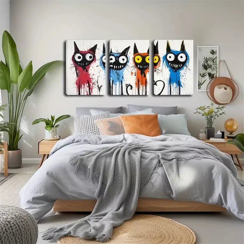 3pcs Four Dogs In Comic Style Wall Art Set Canvas Framed 40x60cm - High Quality Print 100% Australian Made Wall Canvas Ready to Hang