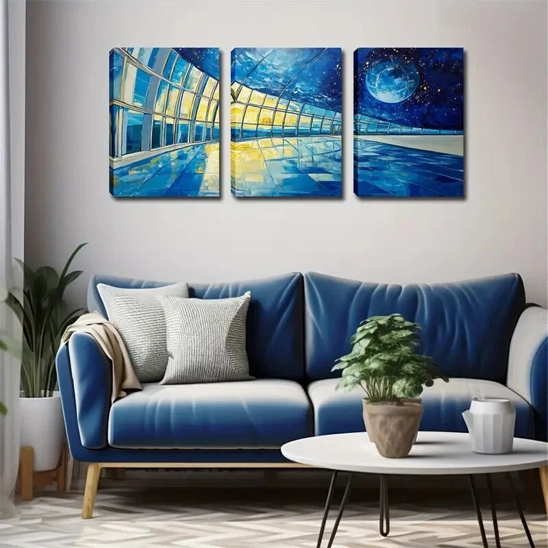 3pcs   observatories and moons, shocking  Wall Art Set Canvas Framed 40x60cm - High Quality Print 100% Australian Made Wall Canvas Ready to Hang