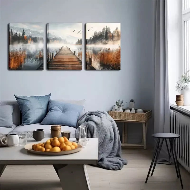 3pcs  Peaceful Lake, A Wooden Bridge Wall Art Set Canvas Framed 40x60cm - High Quality Print 100% Australian Made Wall Canvas Ready to Hang