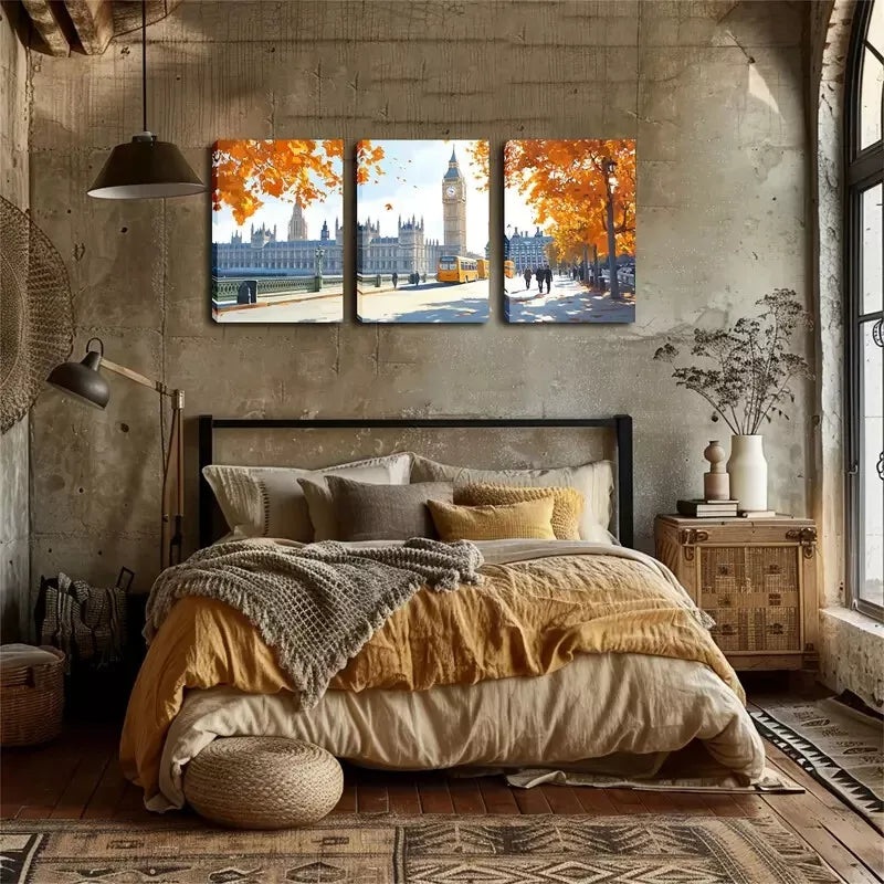 3pcs  Refreshing, Autumn London Street  Wall Art Set Canvas Framed 40x60cm - High Quality Print 100% Australian Made Wall Canvas Ready to Hang