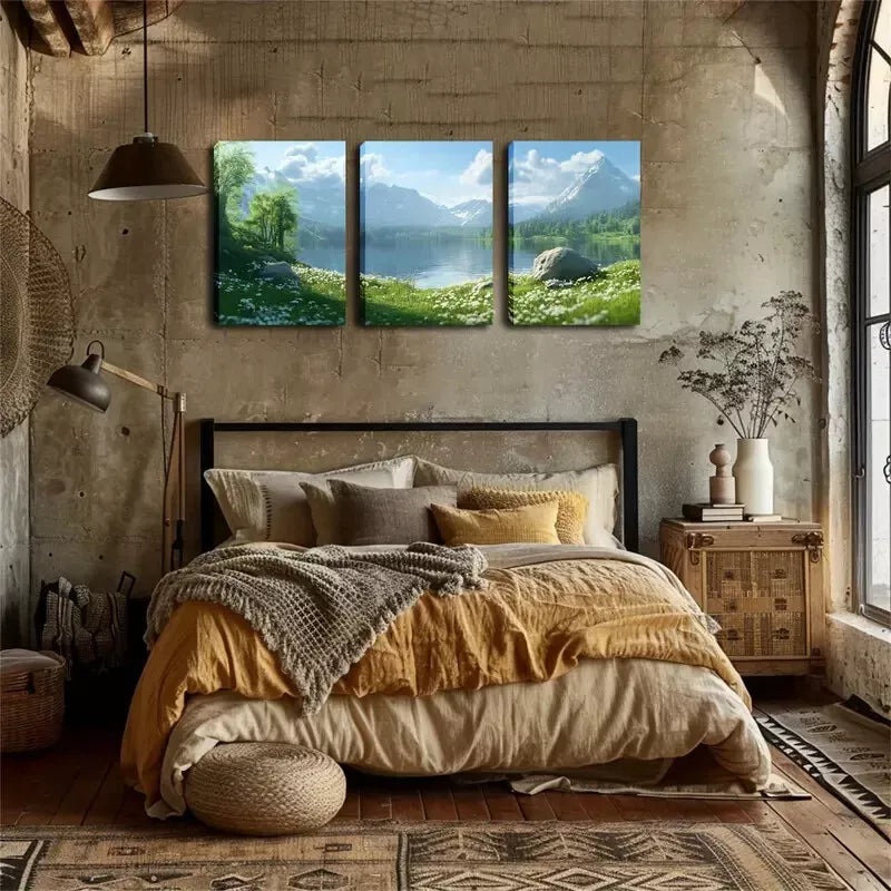 3pcs  Spring, Lake, Snow Mountain, Exquisite  Wall Art Set Canvas Framed 40x60cm - High Quality Print 100% Australian Made Wall Canvas Ready to Hang