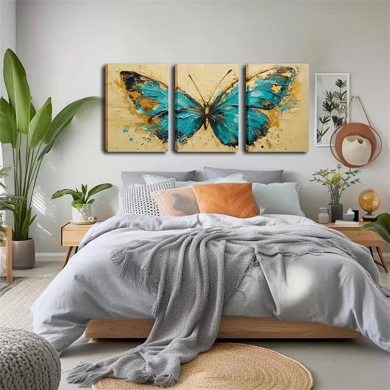 3pcs   Stunning Dark Green Butterfly Triptych Wall Art Set Canvas Framed 40x60cm - High Quality Print 100% Australian Made Wall Canvas Ready to Hang