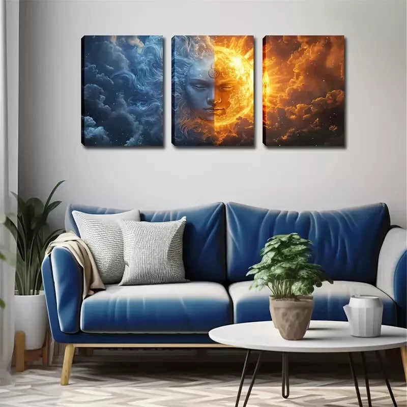 3pcs   Sun and moon God Wall Art Set Canvas Framed 40x60cm - High Quality Print 100% Australian Made Wall Canvas Ready to Hang