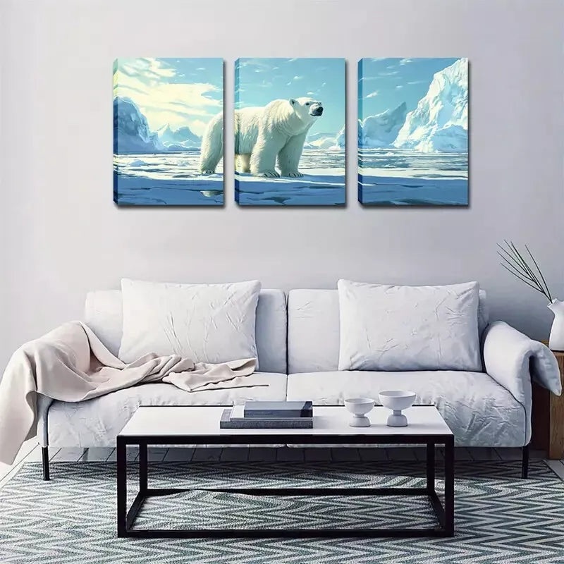 3pcs A Giant Polar Bear  Wall Art Set Canvas Framed 40x60cm - High Quality Print 100% Australian Made Wall Canvas Ready to Hang