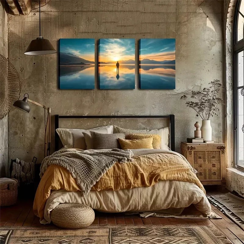 3pcs A Person On The Lake Wall Art Set Canvas Framed 40x60cm - High Quality Print 100% Australian Made Wall Canvas Ready to Hang