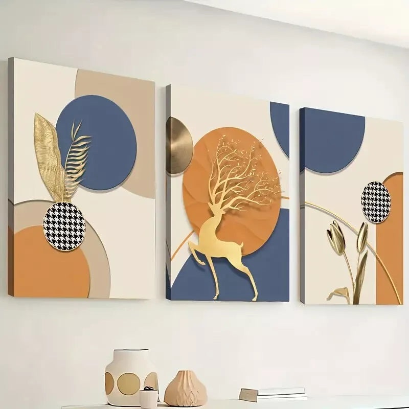 3pcs Abstract Prints Geometric Shapes, Animal Wall Art Set Canvas Framed 40x60cm - High Quality Print 100% Australian Made Wall Canvas Ready to Hang
