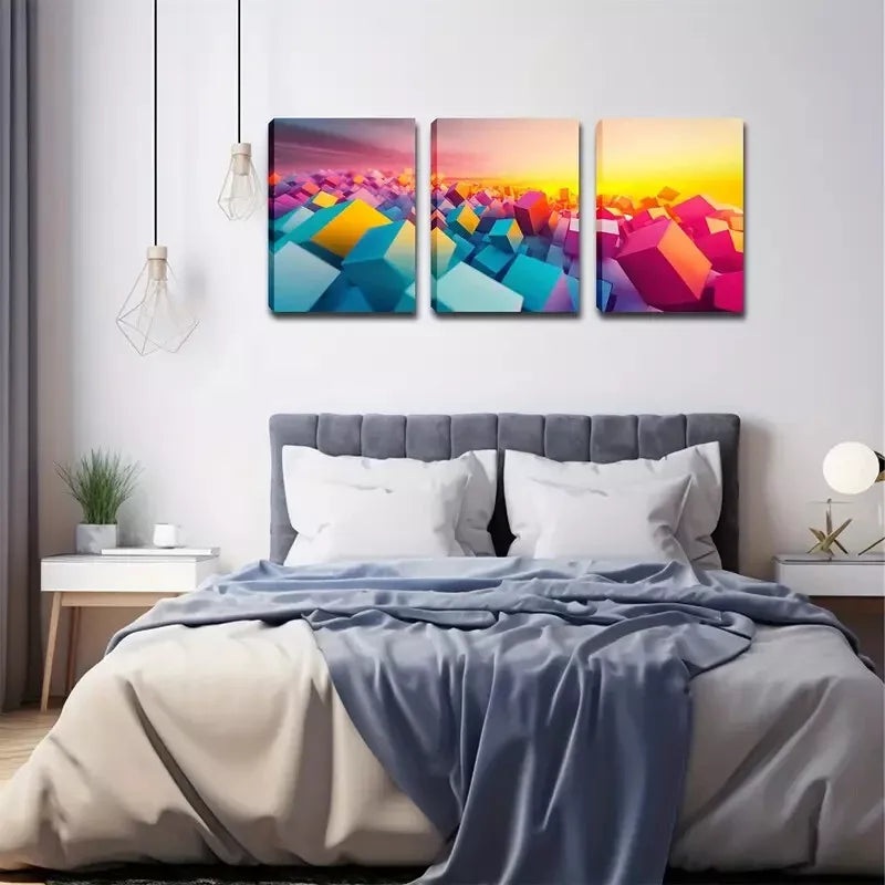 3pcs Attractive Decorations, Abstract Squares Wall Art Set Canvas Framed 40x60cm - High Quality Print 100% Australian Made Wall Canvas Ready to Hang