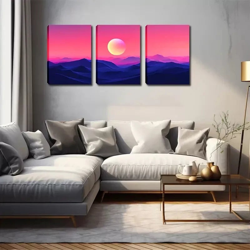 3pcs Attractive Decorations, Bright Moon Wall Art Set Canvas Framed 40x60cm - High Quality Print 100% Australian Made Wall Canvas Ready to Hang