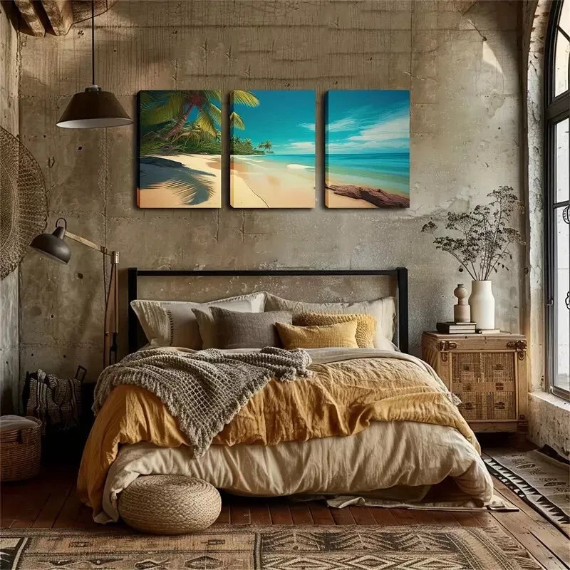 3pcs Attractive Romantic Beach  Wall Art Set Canvas Framed 40x60cm - High Quality Print 100% Australian Made Wall Canvas Ready to Hang
