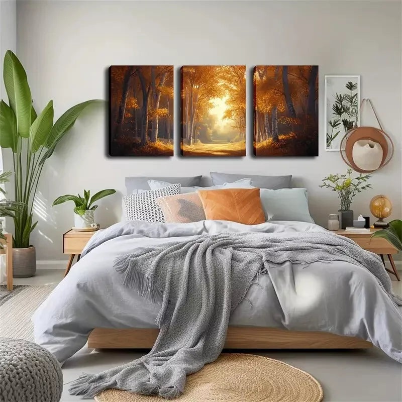 3pcs Autumn Woods And Sunshine  Wall Art Set Canvas Framed 40x60cm - High Quality Print 100% Australian Made Wall Canvas Ready to Hang