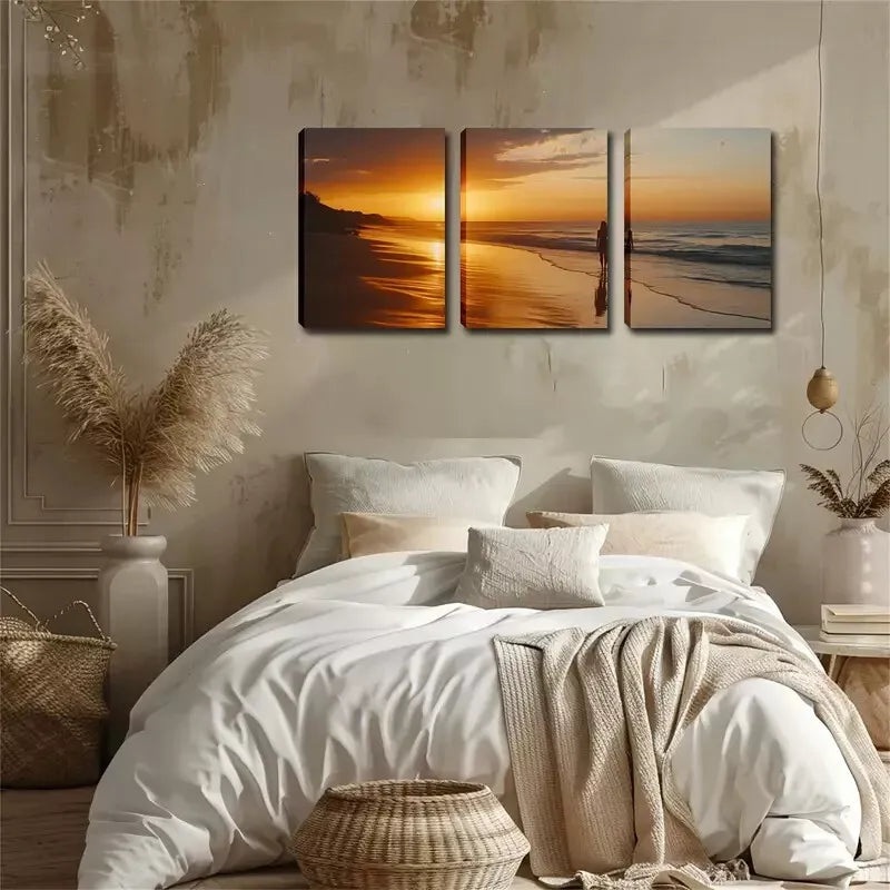 3pcs Beach, Autumn Leaves & Abstract Designs   Wall Art Set Canvas Framed 40x60cm - High Quality Print 100% Australian Made Wall Canvas Ready to Hang