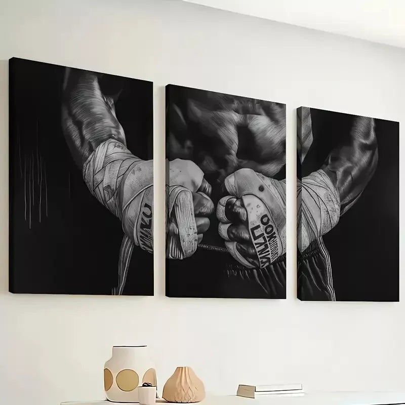 3pcs Boxer black and white art, sports spirit Wall Art Set Canvas Framed 40x60cm - High Quality Print 100% Australian Made Wall Canvas Ready to Hang