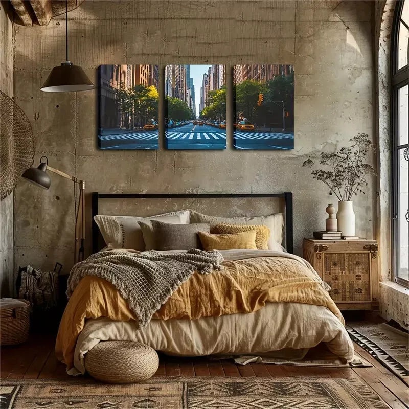 3pcs  City Road Zebra CrossingWall Art Set Canvas Framed 40x60cm - High Quality Print 100% Australian Made Wall Canvas Ready to Hang