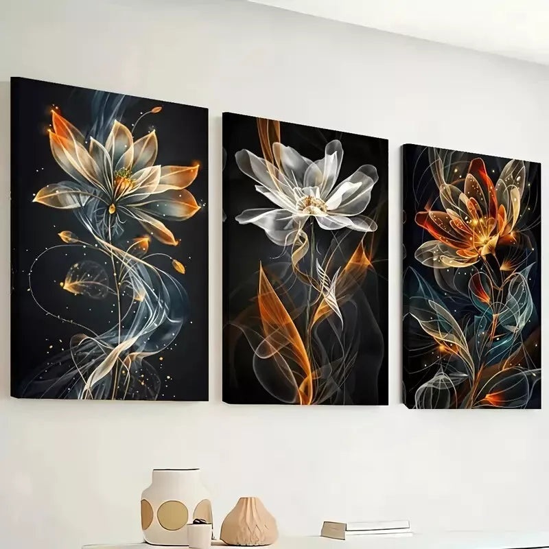 3pcs Colorful abstract floral Vibrant Wall Art Set Canvas Framed 40x60cm - High Quality Print 100% Australian Made Wall Canvas Ready to Hang