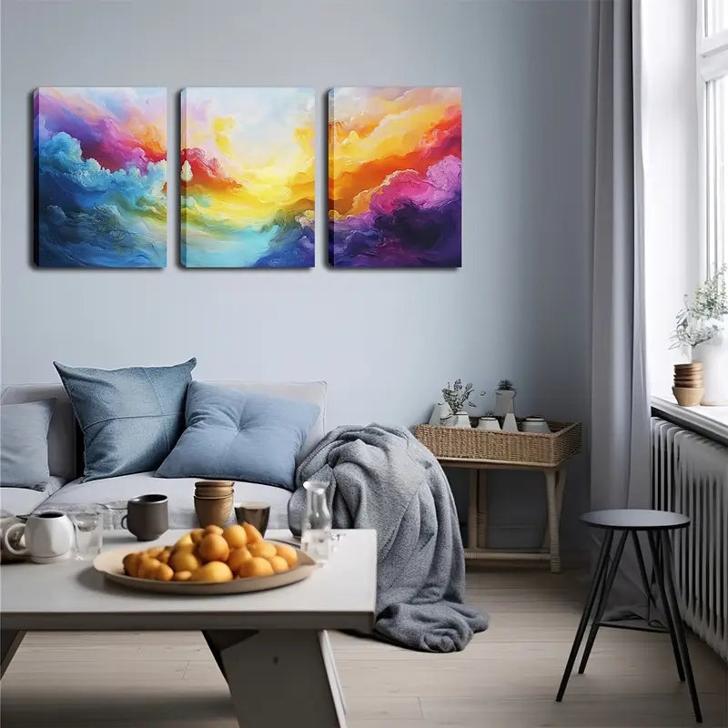 3pcs Colorful Clouds And Sun Wall Art Set Canvas Framed 40x60cm - High Quality Print 100% Australian Made Wall Canvas Ready to Hang