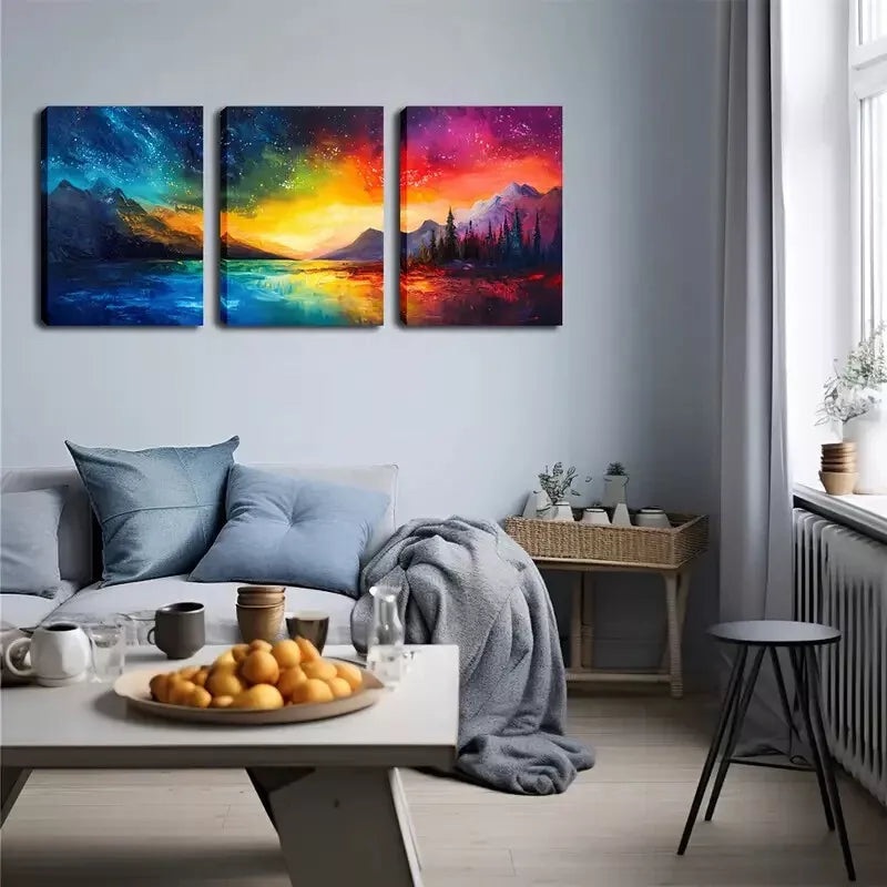 3pcs Colorful Sky And Mountain Wall Art Set Canvas Framed 40x60cm - High Quality Print 100% Australian Made Wall Canvas Ready to Hang