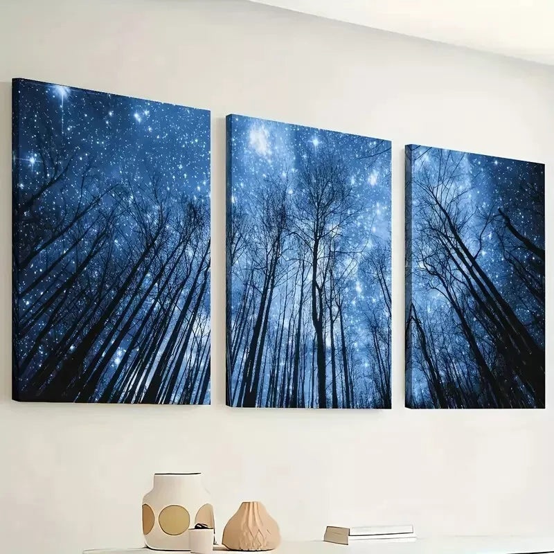 3pcs    Dream forest, starry sky in the forest Wall Art Set Canvas Framed 40x60cm - High Quality Print 100% Australian Made Wall Canvas Ready to Hang