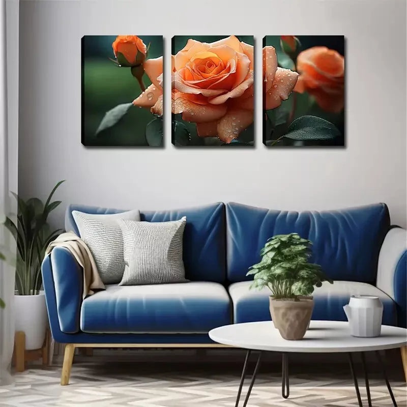 3pcs  Elegant And Attractive Roses Wall Art Set Canvas Framed 40x60cm - High Quality Print 100% Australian Made Wall Canvas Ready to Hang