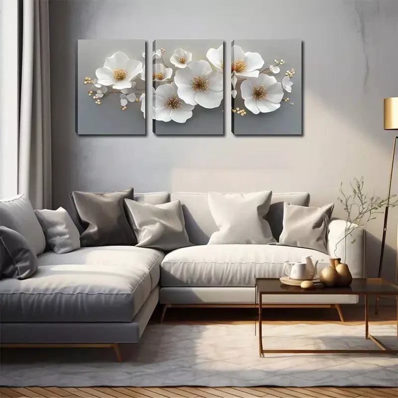 3pcs Elegant White Magnolia Triptych Wall Art Set Canvas Framed 40x60cm - High Quality Print 100% Australian Made Wall Canvas Ready to Hang