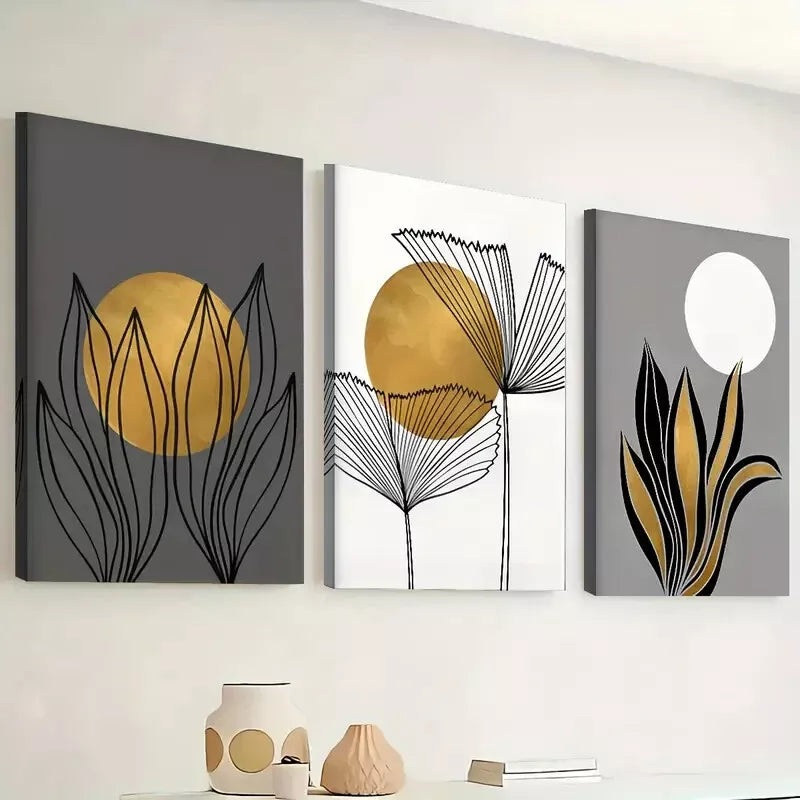 3pcs Featuring Abstract Line Flowers, Plant  Wall Art Set Canvas Framed 40x60cm - High Quality Print 100% Australian Made Wall Canvas Ready to Hang