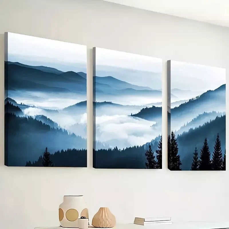 3pcs Featuring Artistic Misty Mountain Scenic  Wall Art Set Canvas Framed 40x60cm - High Quality Print 100% Australian Made Wall Canvas Ready to Hang