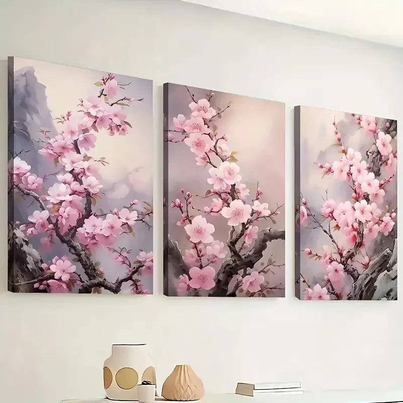 3pcs Featuring Delightful Pink Cherry Blossom  Wall Art Set Canvas Framed 40x60cm - High Quality Print 100% Australian Made Wall Canvas Ready to Hang