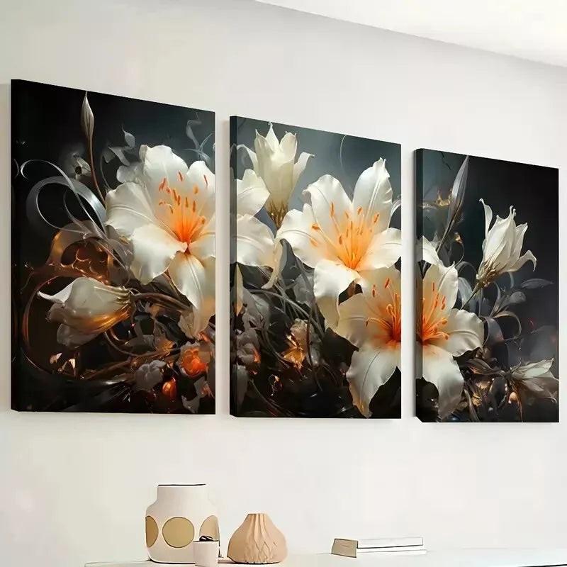 3pcs Featuring Floral Elegant White Painting   Wall Art Set Canvas Framed 40x60cm - High Quality Print 100% Australian Made Wall Canvas Ready to Hang