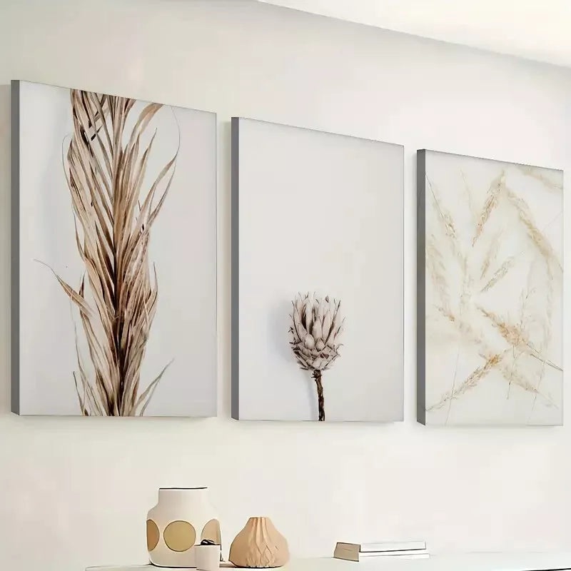3pcs Featuring Hay And Dried Flowers, Embodying  Wall Art Set Canvas Framed 40x60cm - High Quality Print 100% Australian Made Wall Canvas Ready to Hang