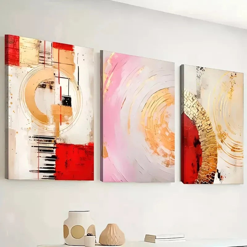 3pcs  Featuring Modern Abstract Geometric Gold Wall Art Set Canvas Framed 40x60cm - High Quality Print 100% Australian Made Wall Canvas Ready to Hang