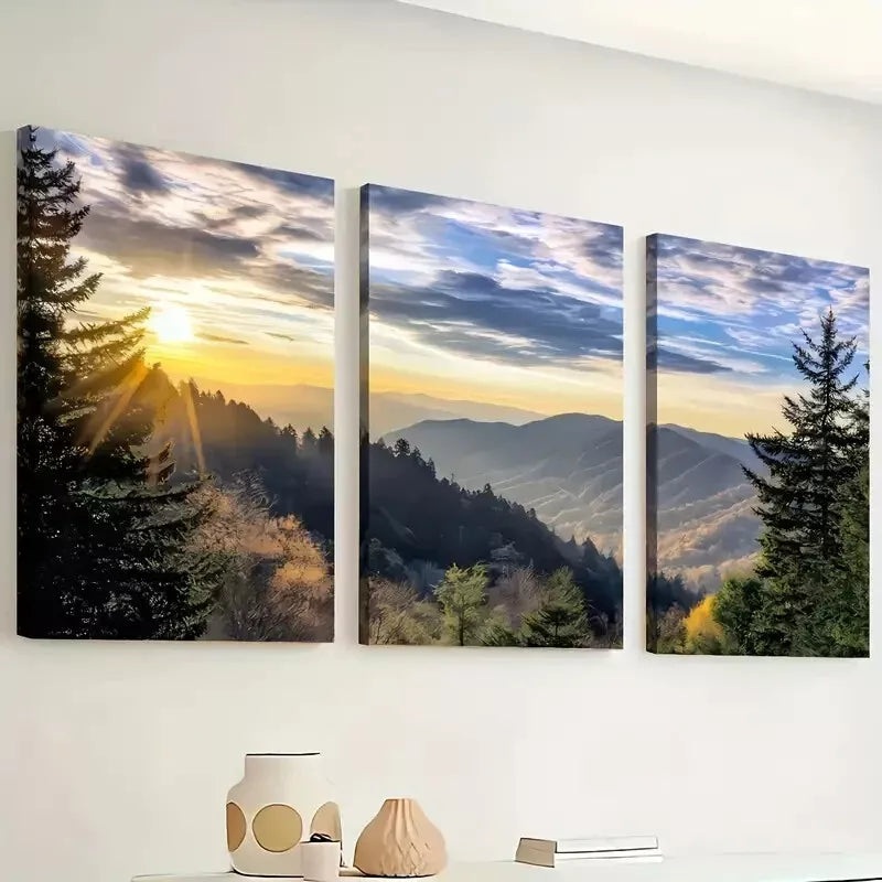 3pcs Featuring Mountain Sunset Forest Nature Wall Art Set Canvas Framed 40x60cm - High Quality Print 100% Australian Made Wall Canvas Ready to Hang
