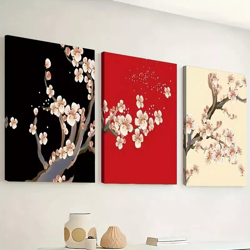 3pcs Featuring Plum Blossoms Floral Designs  Wall Art Set Canvas Framed 40x60cm - High Quality Print 100% Australian Made Wall Canvas Ready to Hang