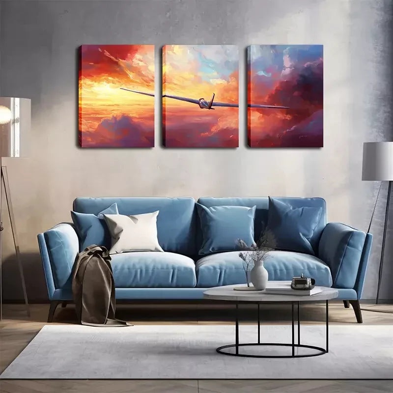 3pcs  Flying Machine In The Sky Wall Art Set Canvas Framed 40x60cm - High Quality Print 100% Australian Made Wall Canvas Ready to Hang