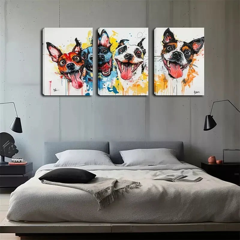 3pcs Four Cute Dog Heads Wall Art Set Canvas Framed 40x60cm - High Quality Print 100% Australian Made Wall Canvas Ready to Hang