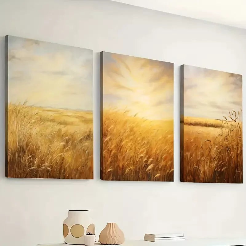 3pcs  Golden wheat fields, harvest farm country Wall Art Set Canvas Framed 40x60cm - High Quality Print 100% Australian Made Wall Canvas Ready to Hang