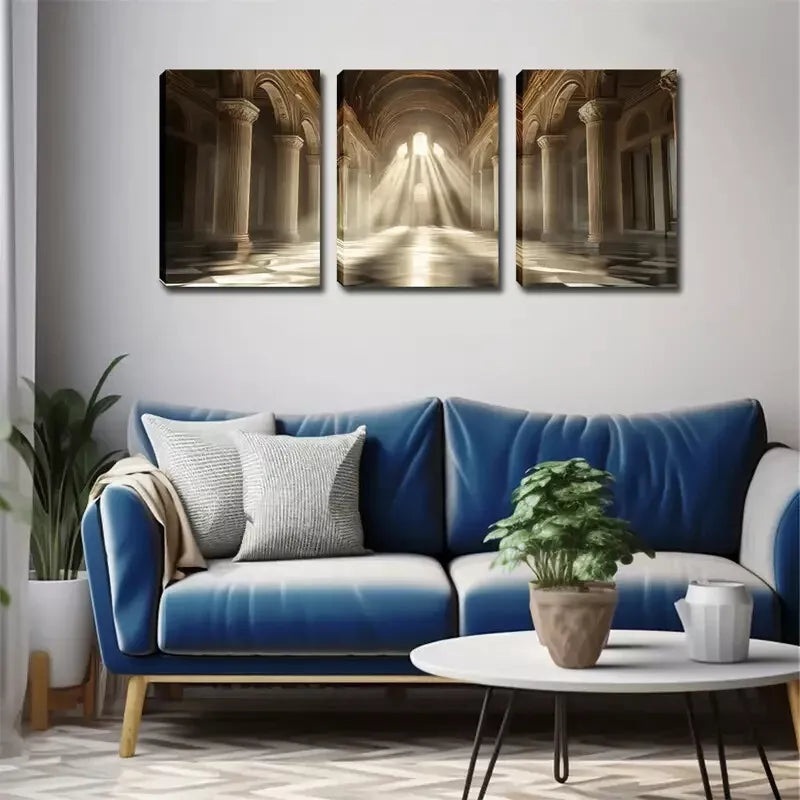 3pcs  Landscape Painting with Sunlight Inside Wall Art Set Canvas Framed 40x60cm - High Quality Print 100% Australian Made Wall Canvas Ready to Hang