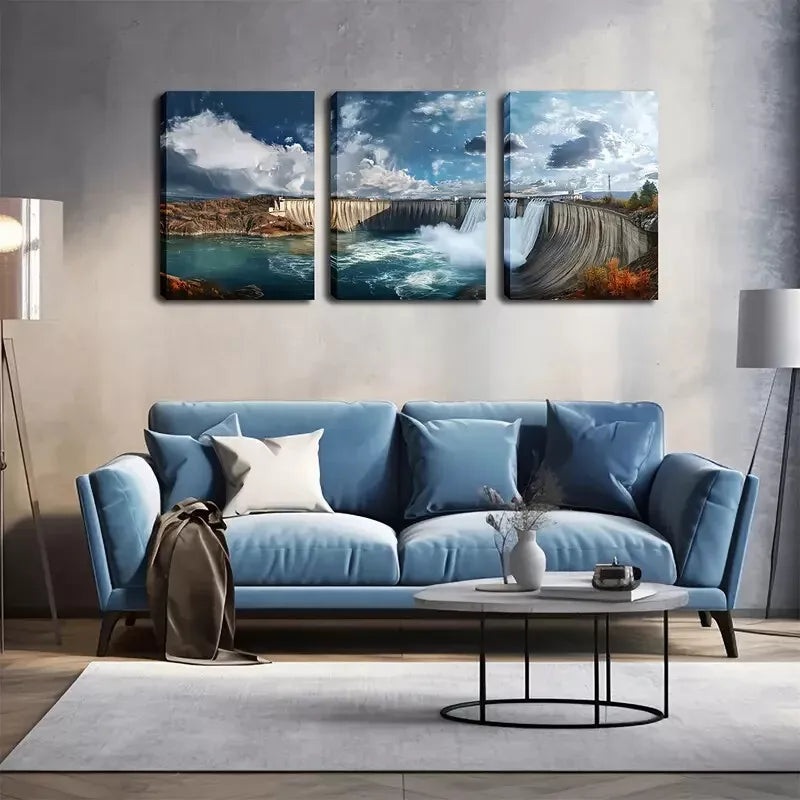 3pcs  Large Dam Water Release, Attractive Wall Art Set Canvas Framed 40x60cm - High Quality Print 100% Australian Made Wall Canvas Ready to Hang