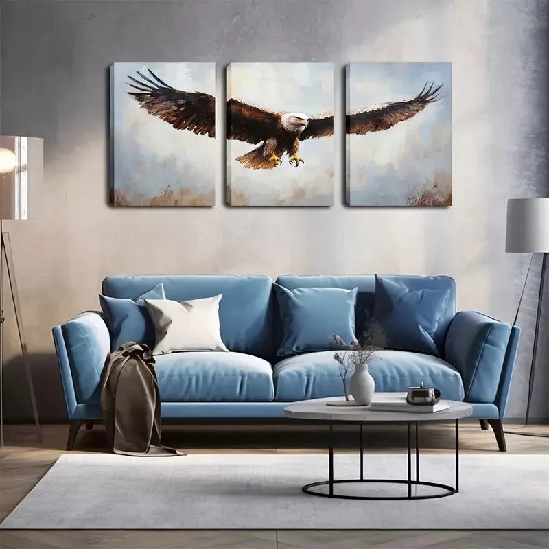 3pcs  Majestic Bald Eagle Triptych  Wall Art Set Canvas Framed 40x60cm - High Quality Print 100% Australian Made Wall Canvas Ready to Hang