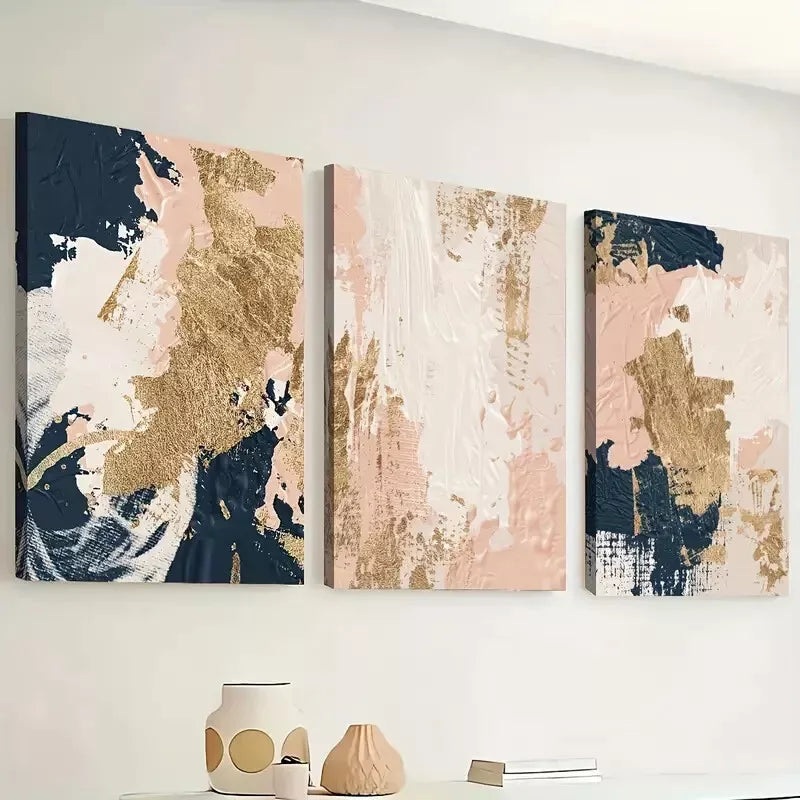 3pcs   Modern abstract fashion Gold Pink Blue   Wall Art Set Canvas Framed 40x60cm - High Quality Print 100% Australian Made Wall Canvas Ready to Hang