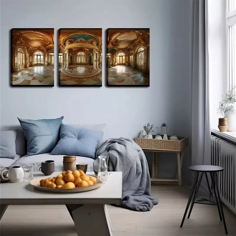 3pcs   Modern Castle Building  Wall Art Set Canvas Framed 40x60cm - High Quality Print 100% Australian Made Wall Canvas Ready to Hang