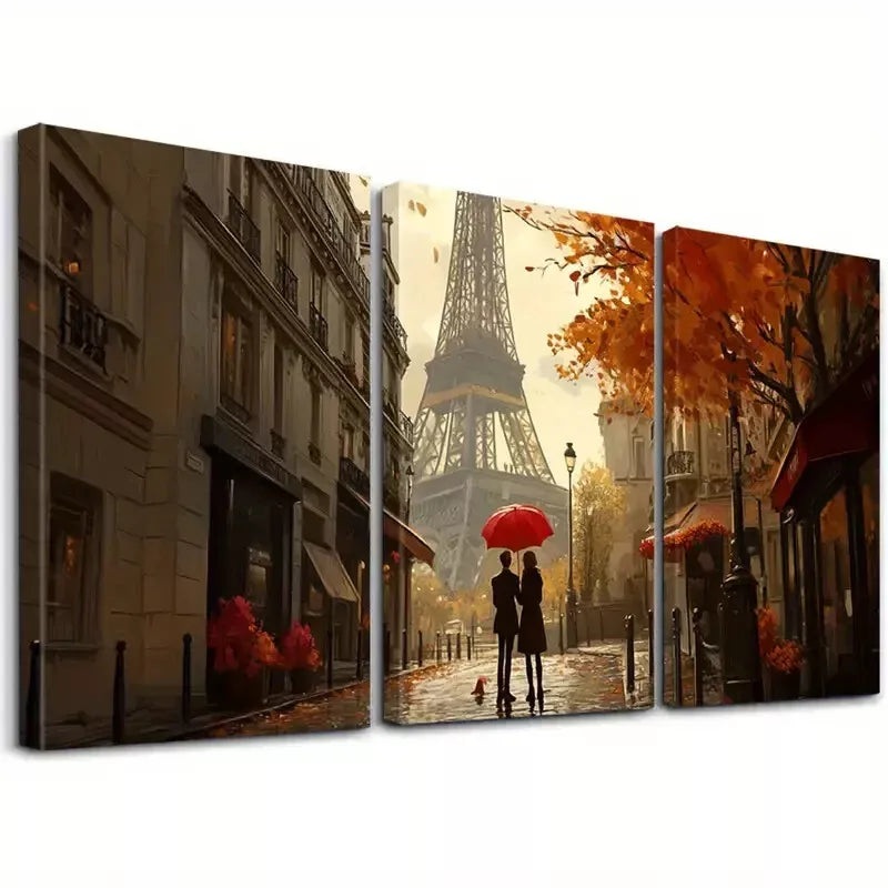 3pcs  Modern Couple Walking Near Eiffel Tower Wall Art Set Canvas Framed 40x60cm - High Quality Print 100% Australian Made Wall Canvas Ready to Hang