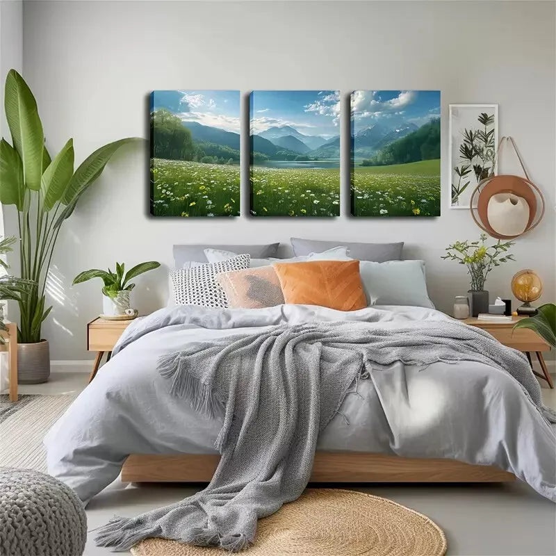 3pcs , Nice Grass And Small Flowers, Attractive  Wall Art Set Canvas Framed 40x60cm - High Quality Print 100% Australian Made Wall Canvas Ready to Hang