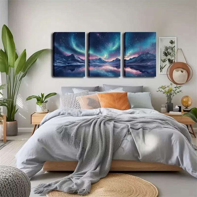 3pcs   Oil Painting On Canvas, Arctic Light  Wall Art Set Canvas Framed 40x60cm - High Quality Print 100% Australian Made Wall Canvas Ready to Hang