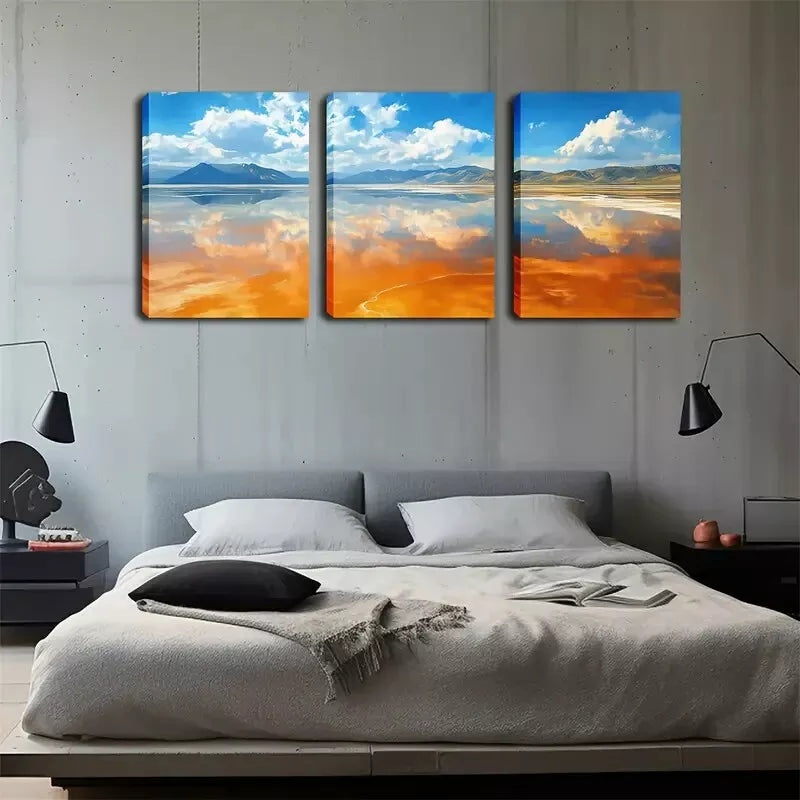 3pcs  Serene Lake & Mountain Scene with Vibrant   Wall Art Set Canvas Framed 40x60cm - High Quality Print 100% Australian Made Wall Canvas Ready to Hang